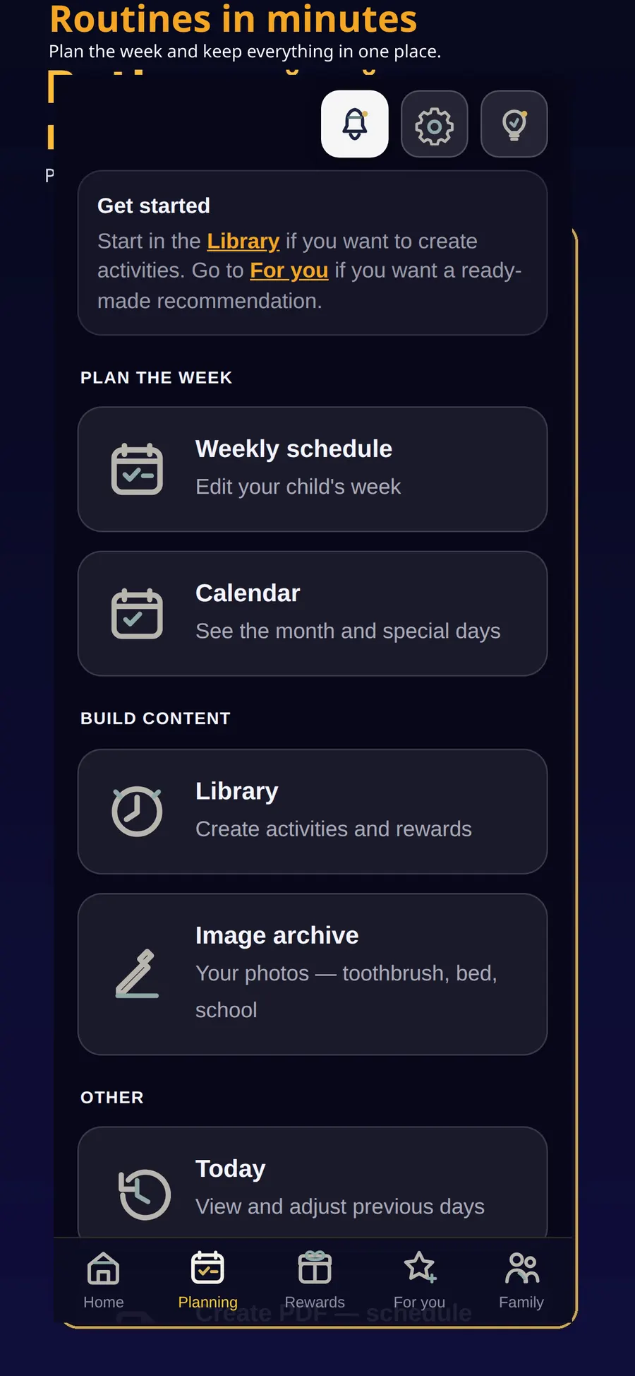 Parent view — plan the week